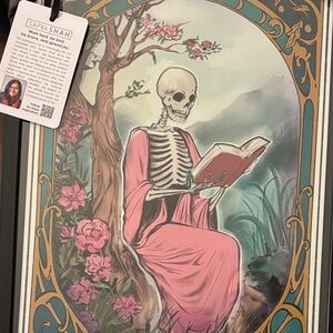 Pink Skeleton Reader Art Poster by